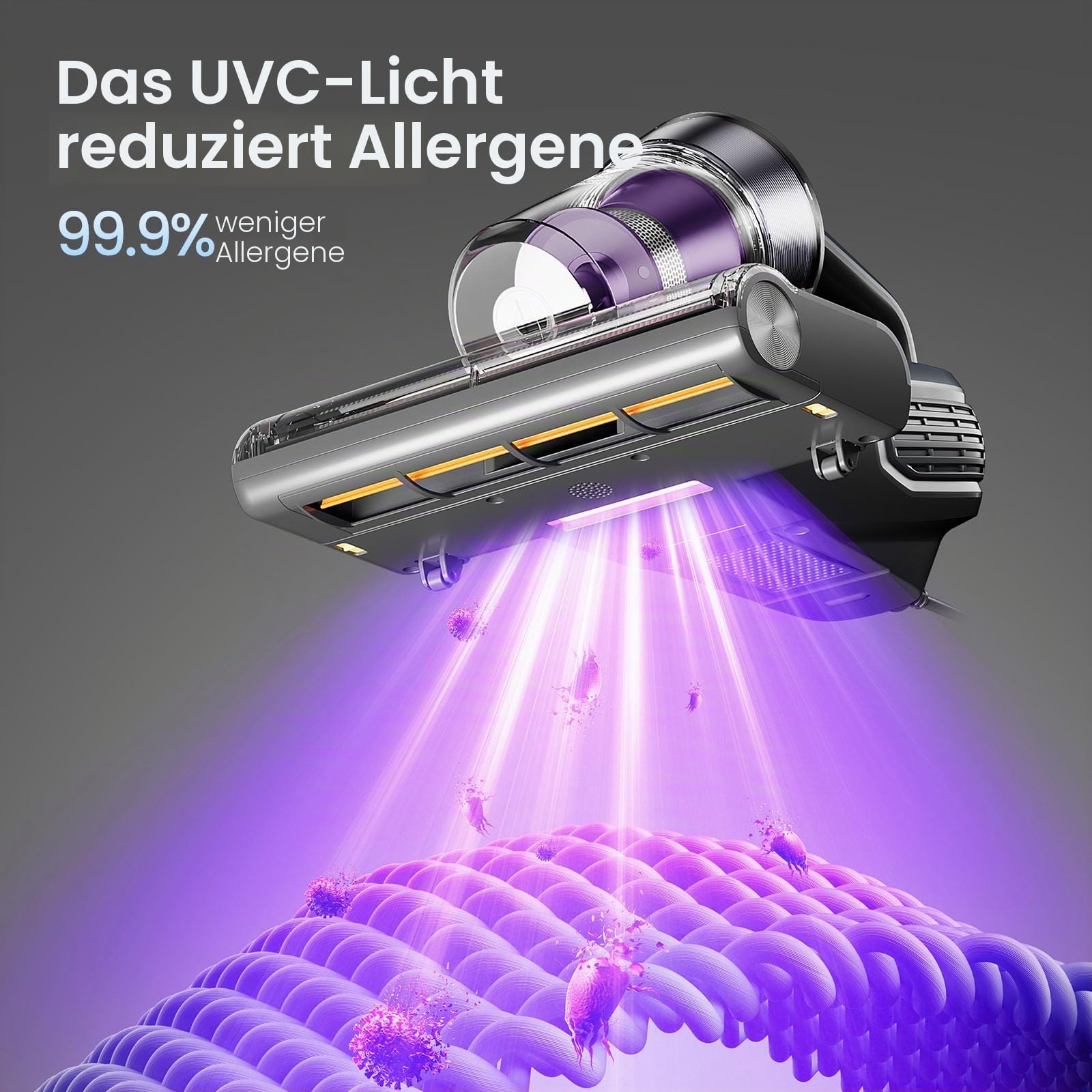 Jimmy BX8 Milbensauger für Matratzen mit UV-Licht & 65℃ Heißluft | Staubsensor, Negativ-Ionen-Funktion zur Luftreinigung, LED-Bildschirm, 15kPa Starke Milbenstaubsauger für Bett Sofas Teppich(Lila)