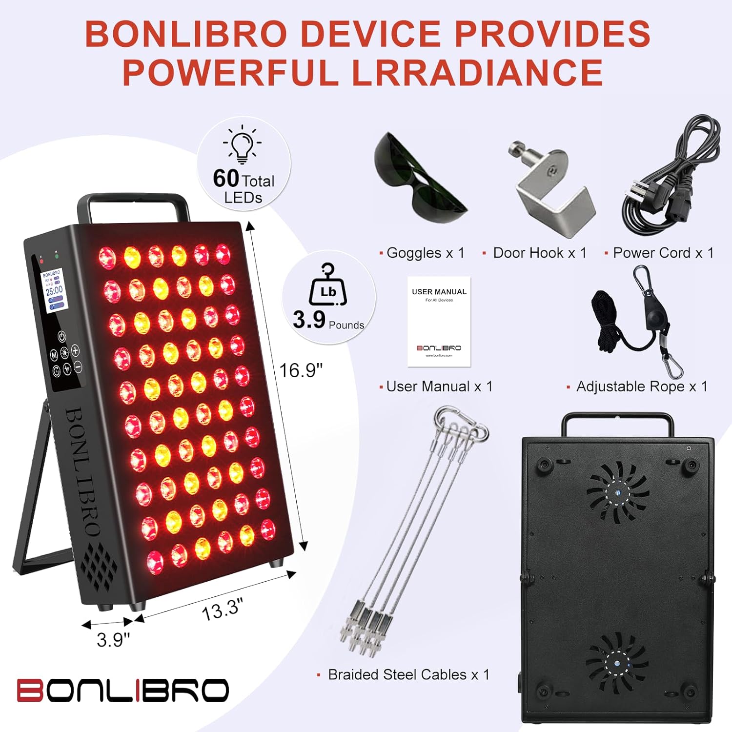 Red Light Therapy Panel, Clinical Grade Dual Chip with Near-Infrared Light 850nm 940nm 660nm 630nm High Power Panel for Pain Relief, Body, Face, Skin Health, Improve Sleep (BN-60) - Image 8