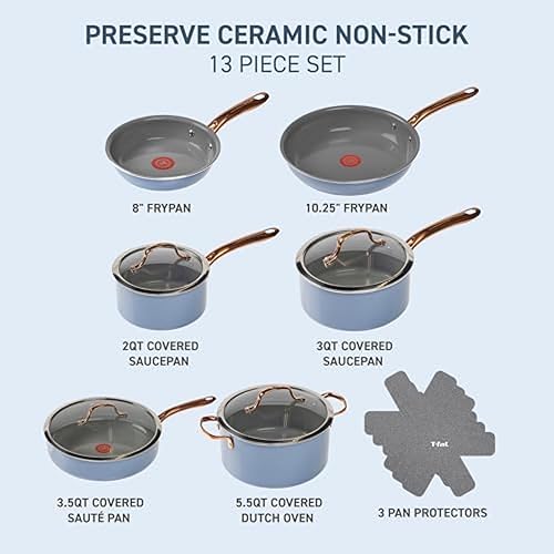Miniatura 2 de T-Fal Preserve Ceramic, juego de utensilios de cocina antiadherentes de 13 piezas, apto para horno y asador hasta 350F, incluye olla de cocción