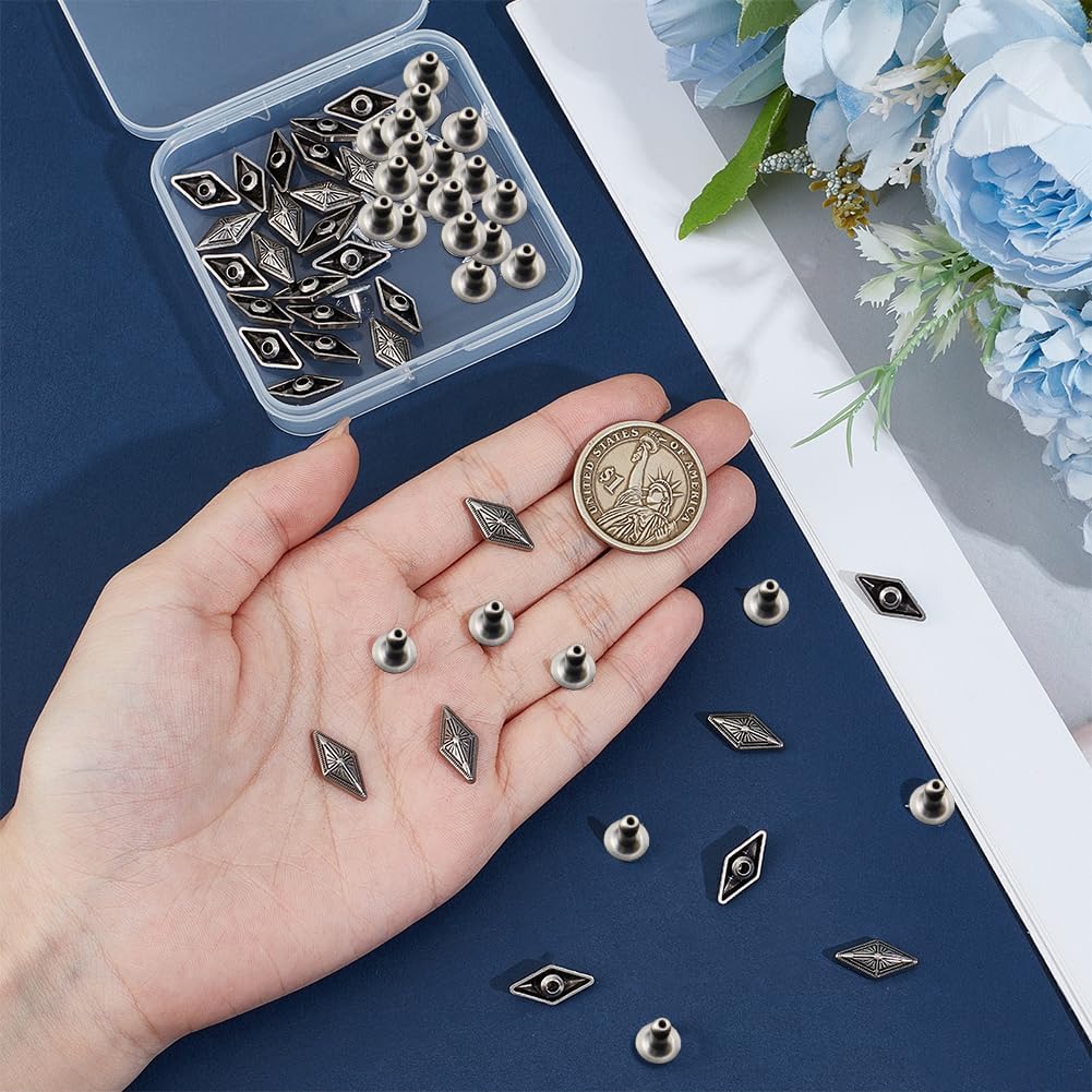 30Pcs Antique Silver Rivets Rhombus Diamond Shape Punk Rock Leather Tacks Decorative Vintage Studs Rivet for Making Clothing Accessories Garments Purse Boots Bgas Decor DIY Crafts