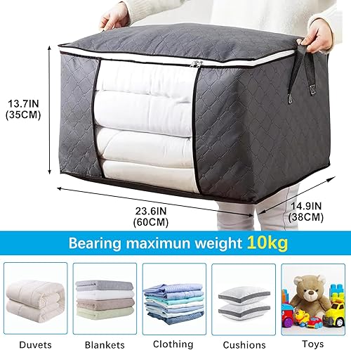 Miniatura 3 de Paquete de 2 bolsas de almacenamiento de ropa, contenedores plegables de almacenamiento de mantas de 90 litros para organizadores de armario,