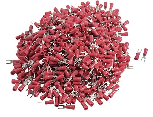 IIVVERR 1000 Pcs SV1.25-3.7S AWG 22-16 Red Pre Insulated Fork Terminals Connector (1000 Unids SV1.25-3.7S AWG 22-16 Rojo Pre Aislamiento Terminales