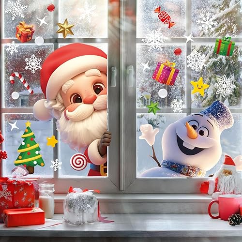 107 calcomanías de Navidad para ventana, copos de nieve, decoración de ventanas para vidrio, Navidad, Papá Noel, muñeco de nieve, calcomanías para
