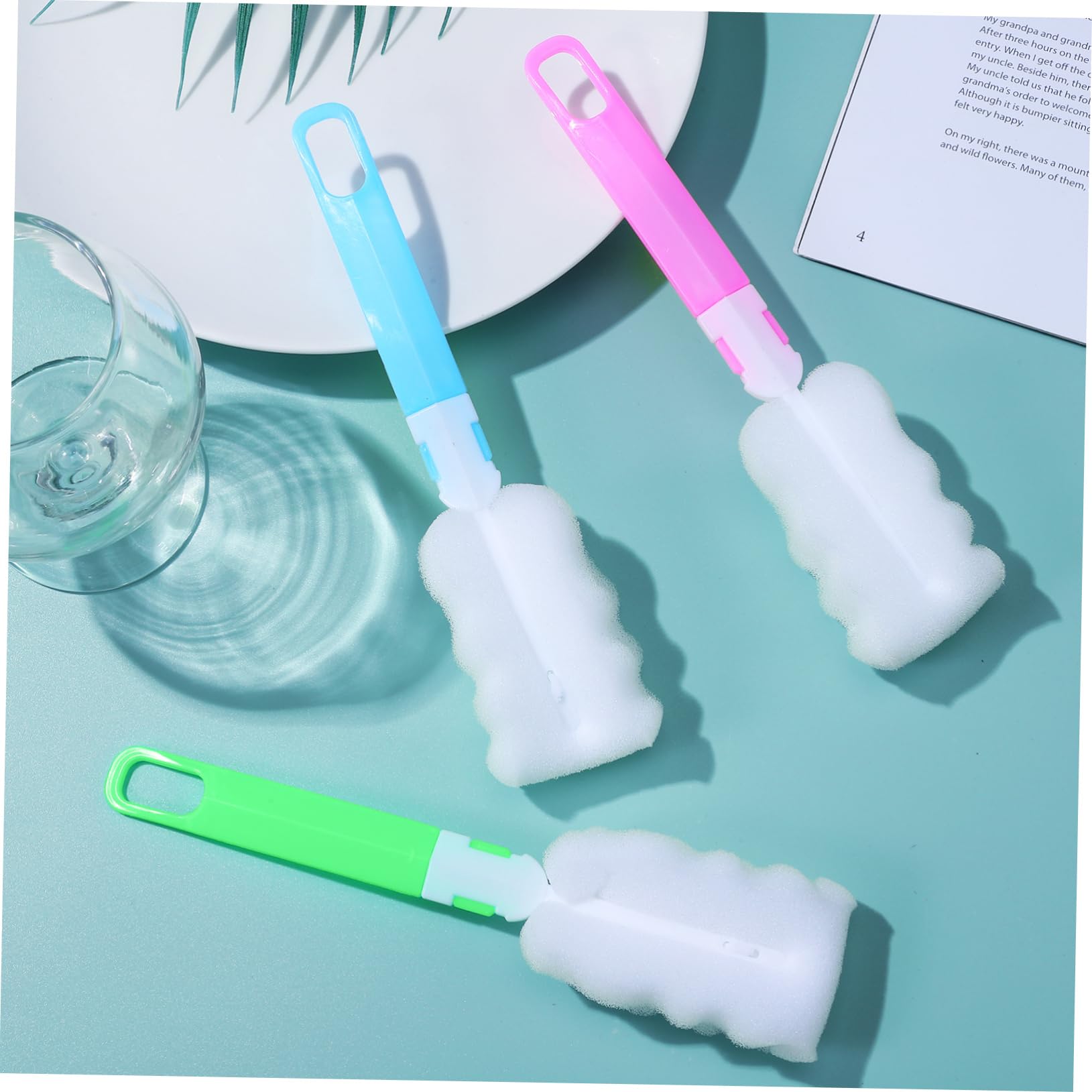 PRETYZOOM 3-Piece Cup Brush Set Bottle Cleaning Brush Long Handle Soft Sponge for Gentle Cleaning Detachable Heads Easy Replacement Hanging Storage Versatile for Kitchen