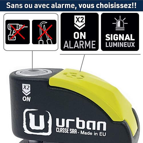 URBAN UR10 Antivol Moto Homologué SRA, Bloque Disque avec Alarme Intelligente | 120dB, LED, Warning, Sensibilité A+, X2 ON | Serrure Haute Sécurité, Bloc Double Verrouillage ø10mm, Acier Endurci - 4