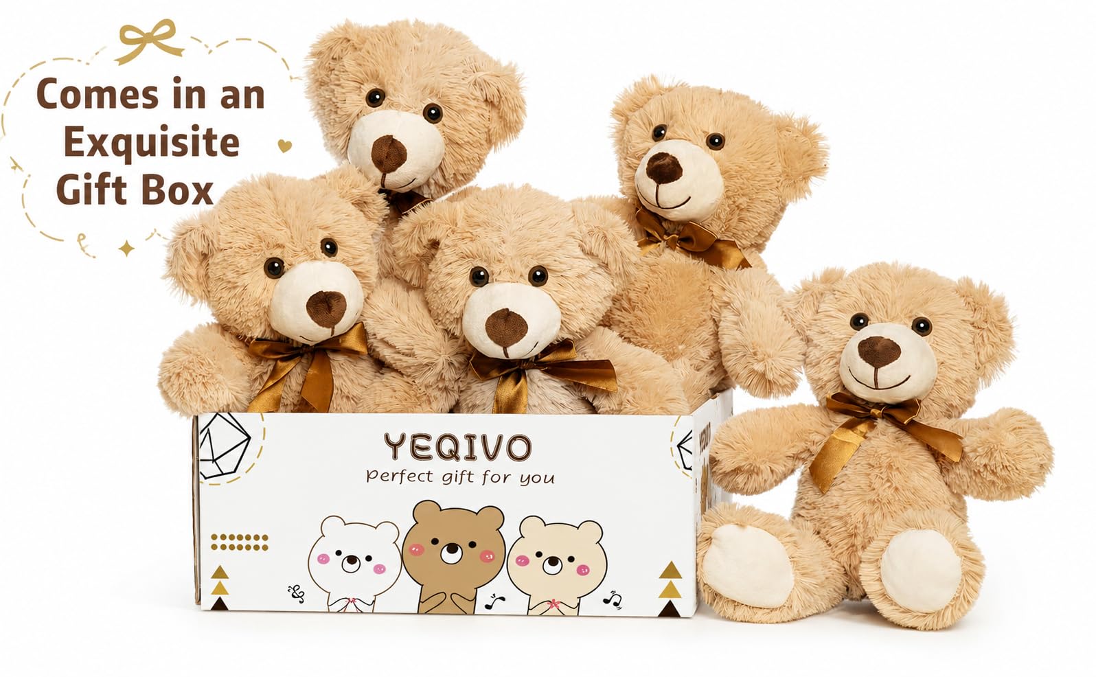 Orsi di peluche Animali imbalsamati Giocattoli di peluche Regalo per Bambino Fidanzata 13.5 Pollici per Natale San Valentino Compleanno Matrimonio Festa (Khaki,5 Pcs)