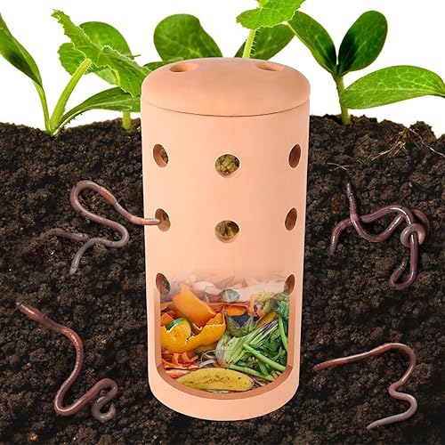 Underground Worm Farm Clay 10Inch Garden Composting bin Ceramics Outdoor Gardening from Kitchen Food Waste with Holes Systems Sustainable Worm Composter for Raised Garden Beds at Home - 10Inch