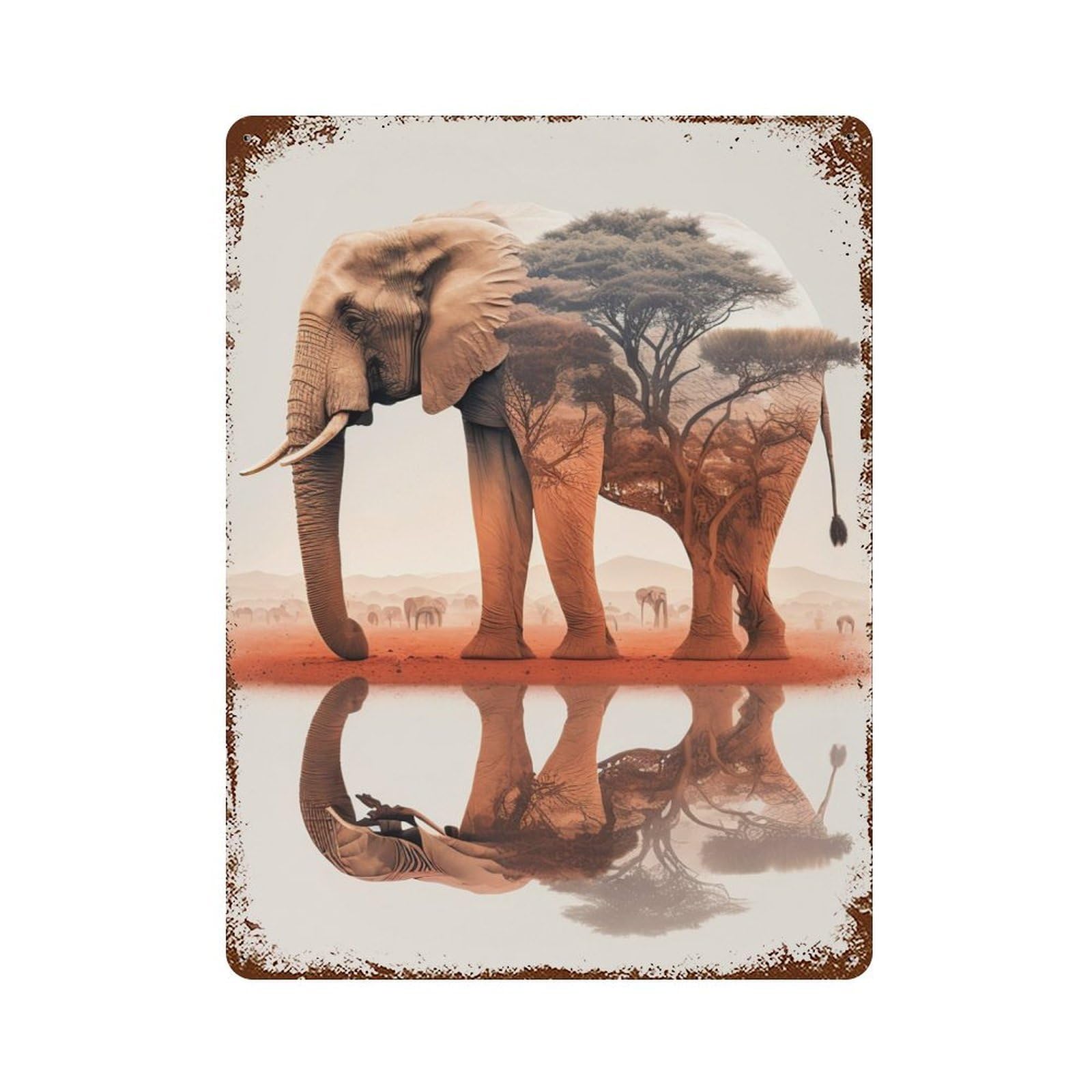 Retro Metal Sign with Elephant Sunset Animal Design 15.7"x11.8", for Pub, Kitchen And Man Cave Decor, Rustic Home Decor