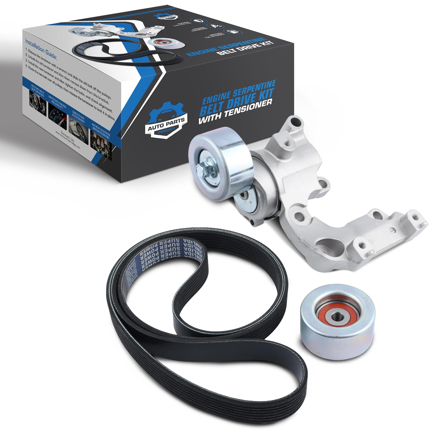 Serpentine Belt Drive Kit w/Tensioner & Idler Pulleys Compatible with Toyota Highlander 2008‑2016 V6 3.5L Camry RAV4 Sienna Venza & Lexus ES350 IS250 RX350