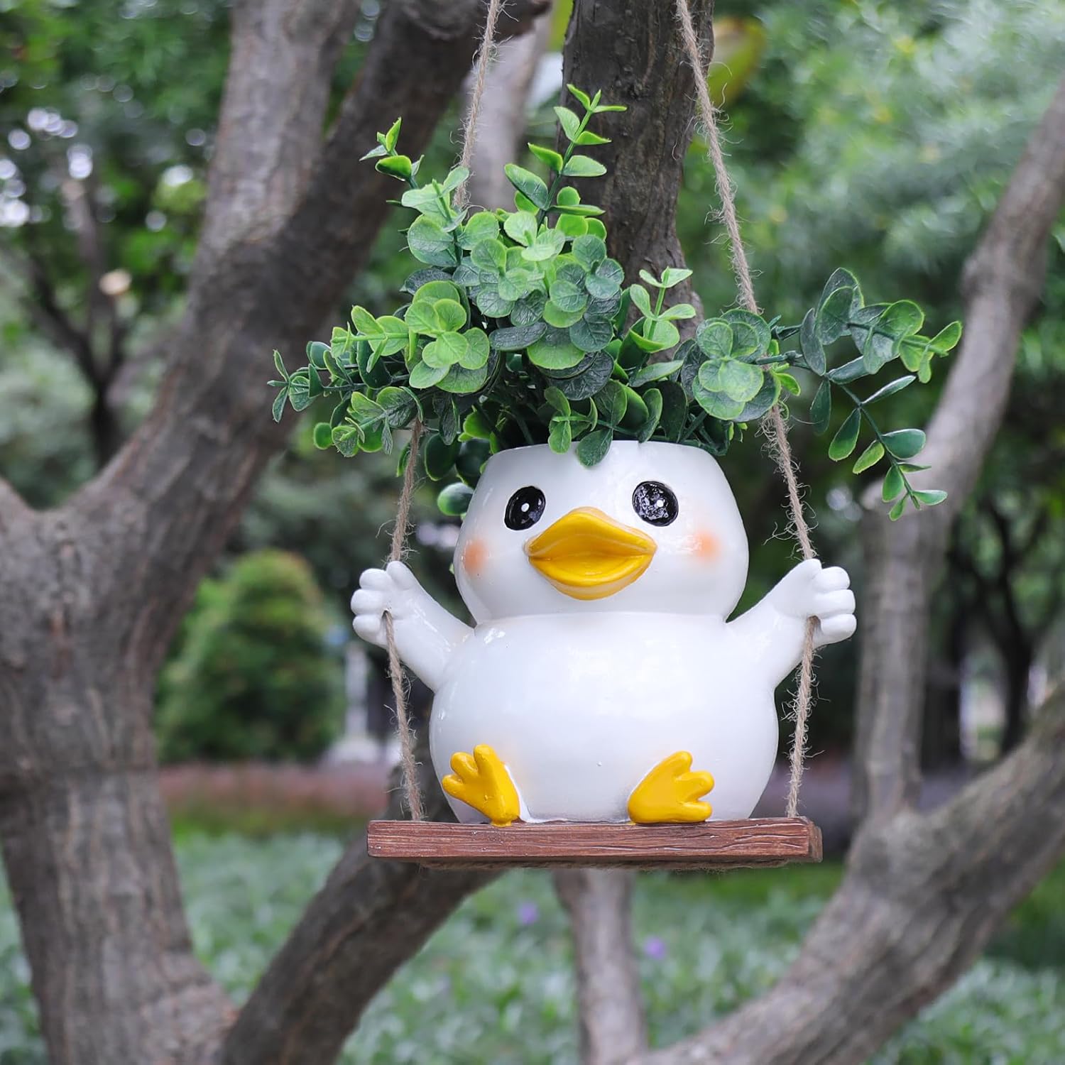 Cute Swing Duck Hanging Planters for Indoor Plants Small Succulent Pots with Drainage Hole Unique Resin Outdoor Plant for String of Pearls Gift Ideas for Mother Day Christmas