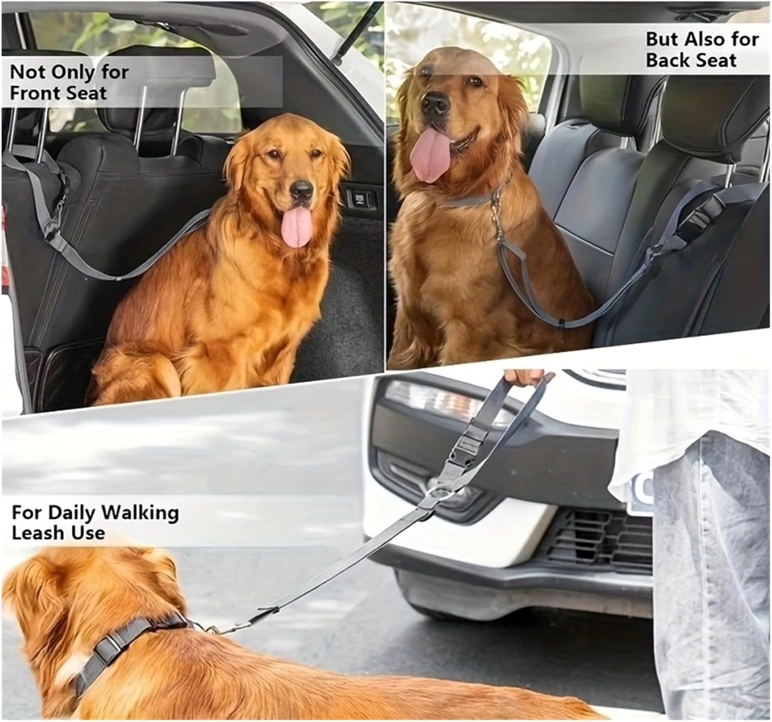 Solid Color Two-in-one Pet Car Belt Nylon Lead Leash Backseat Restraint Adjustable Dog Harness Collar for Vehicle Travel(Red Round)