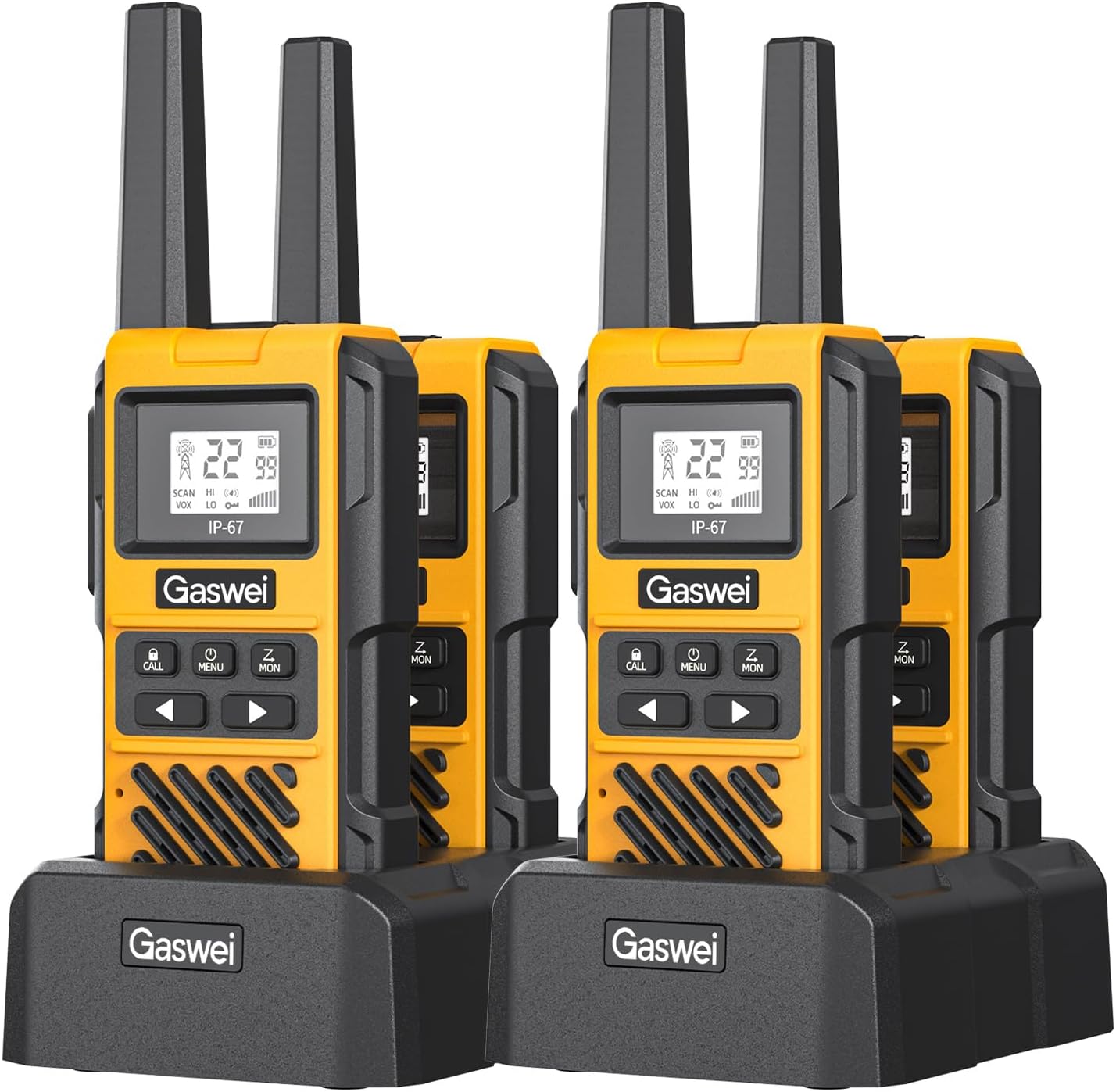 G1pro Heavy Duty Long Range Walkie Talkies for Adults, Rechargeable 2 watt Emergency Two Way Radios, 22 Channel Walky Talky with Li-ion Battery, IP67 Waterproof ,VOX ,FRS, USB-C (4 Pack)