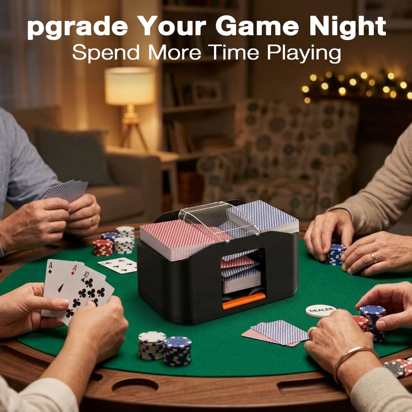 DESPOINA Mélangeur de Cartes Automatique et Électrique Silencieux pour 1-2 Jeux, avec Batterie Rechargeable USB-C (2000mAh) et Mode Auto/Manuel, pour Poker, Belote, UNO, Blackjack, Texas Hold'em