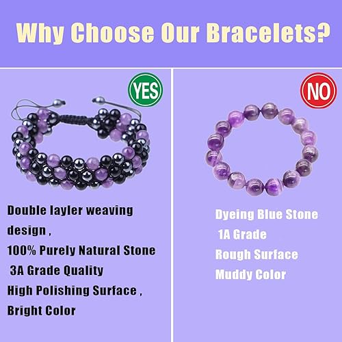 Miniatura 4 de Triple Protection Bracelet for Women, Genuine Healing Crystal Bracelet Amethyst Black Obsidian Hematite,Handmade Energy Crystal Beads Bracelet Bring