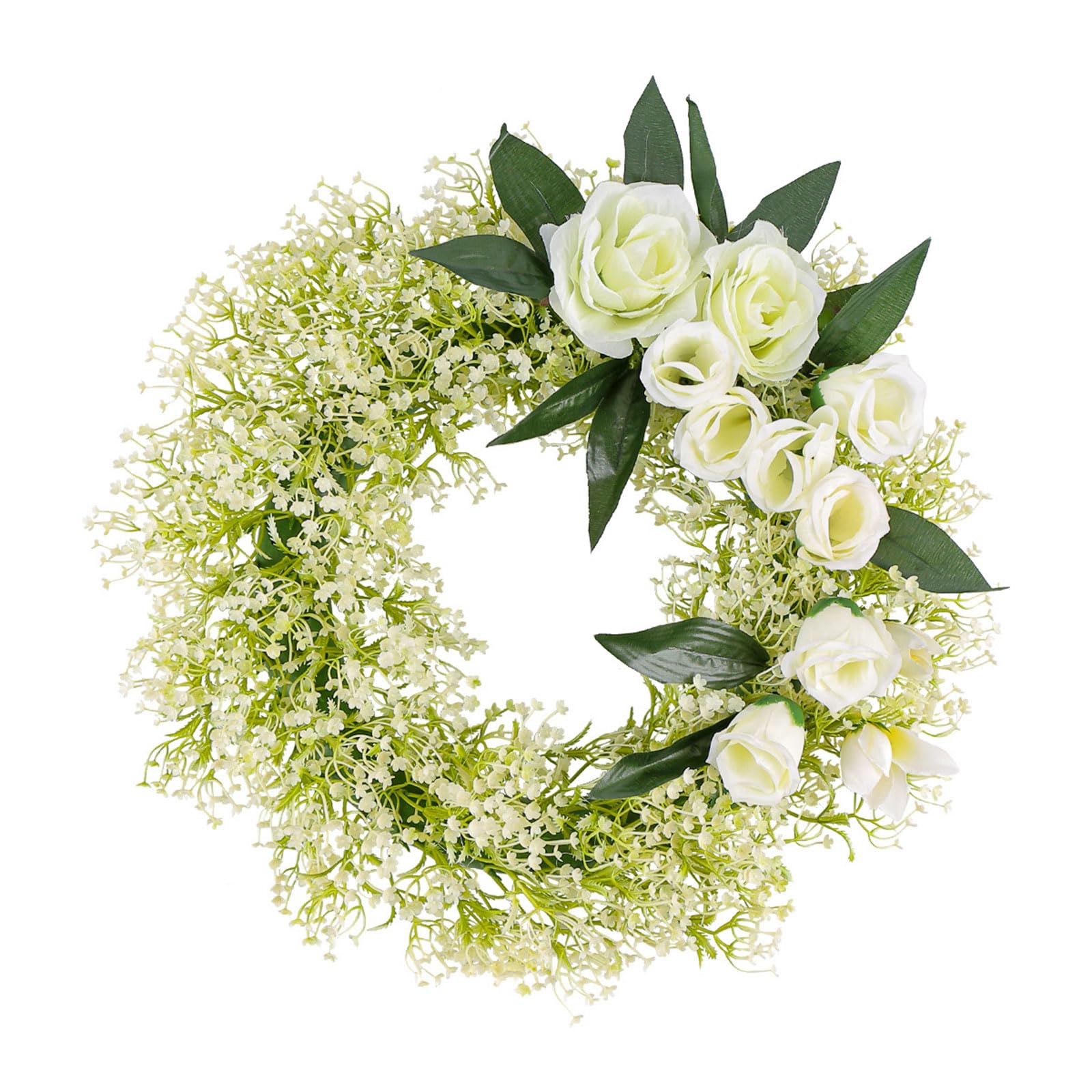 Artificial Spring Wreath White Rose Wreath for Front Door Garden Farmhouse Outdoor Garden Wedding Party Decorations Decorations