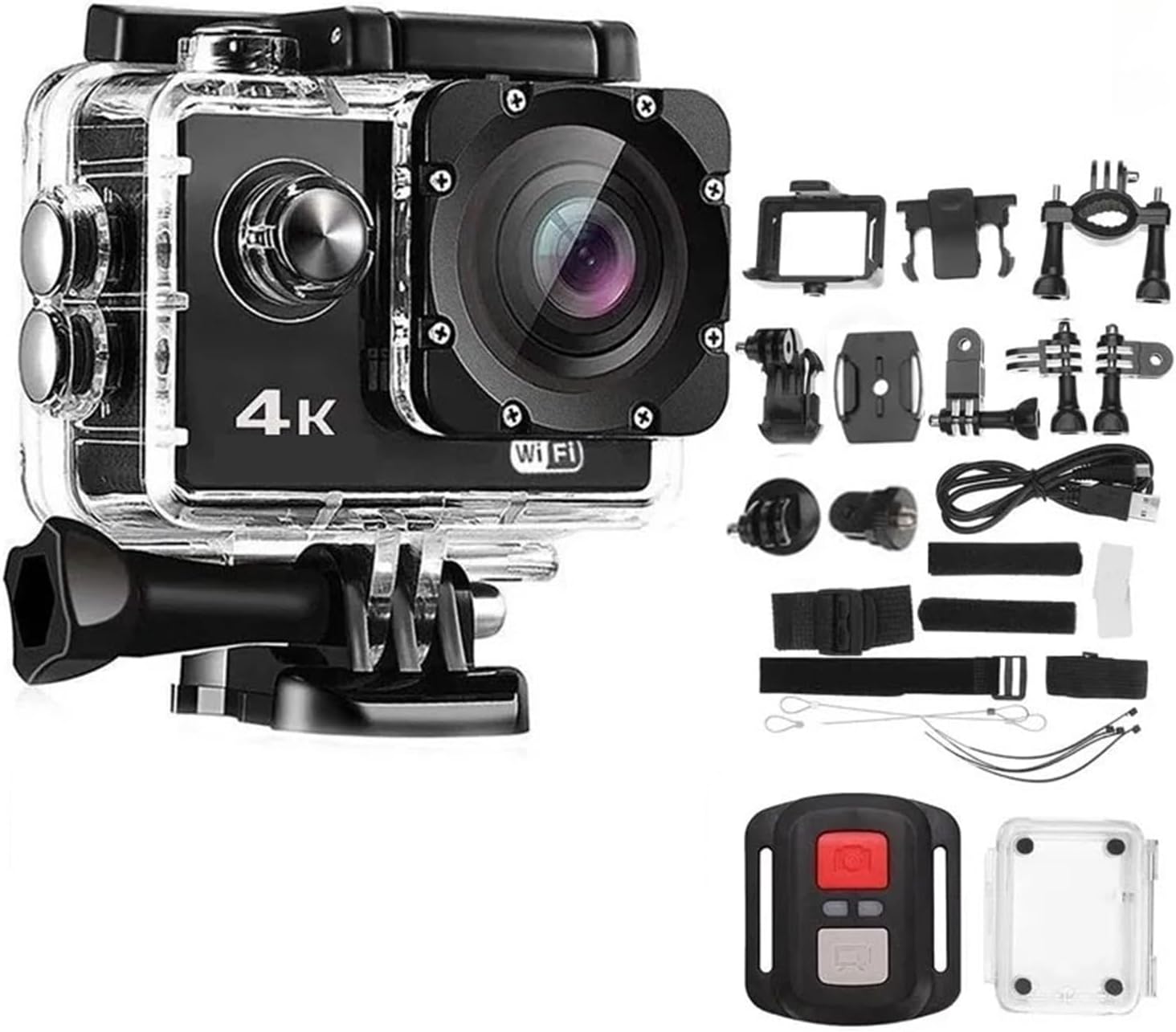 Camera 4K Action Camera 30fps/170D Underwater Helmet Waterprof 2.0-inch Screen WiFi Remote Control Sports Go Video Camera Pro DSLR Camera(Add 32G Card,Black)