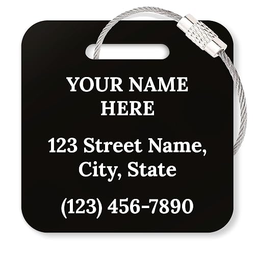 Custom Luggage Tags, Personalized Name Address for Suitcases,Backpack, Handbag, Travel Equipment Tag, 2x2 Inches, Acrylic Heavy Duty Waterproof, Made in The USA by My Sign Center- Black