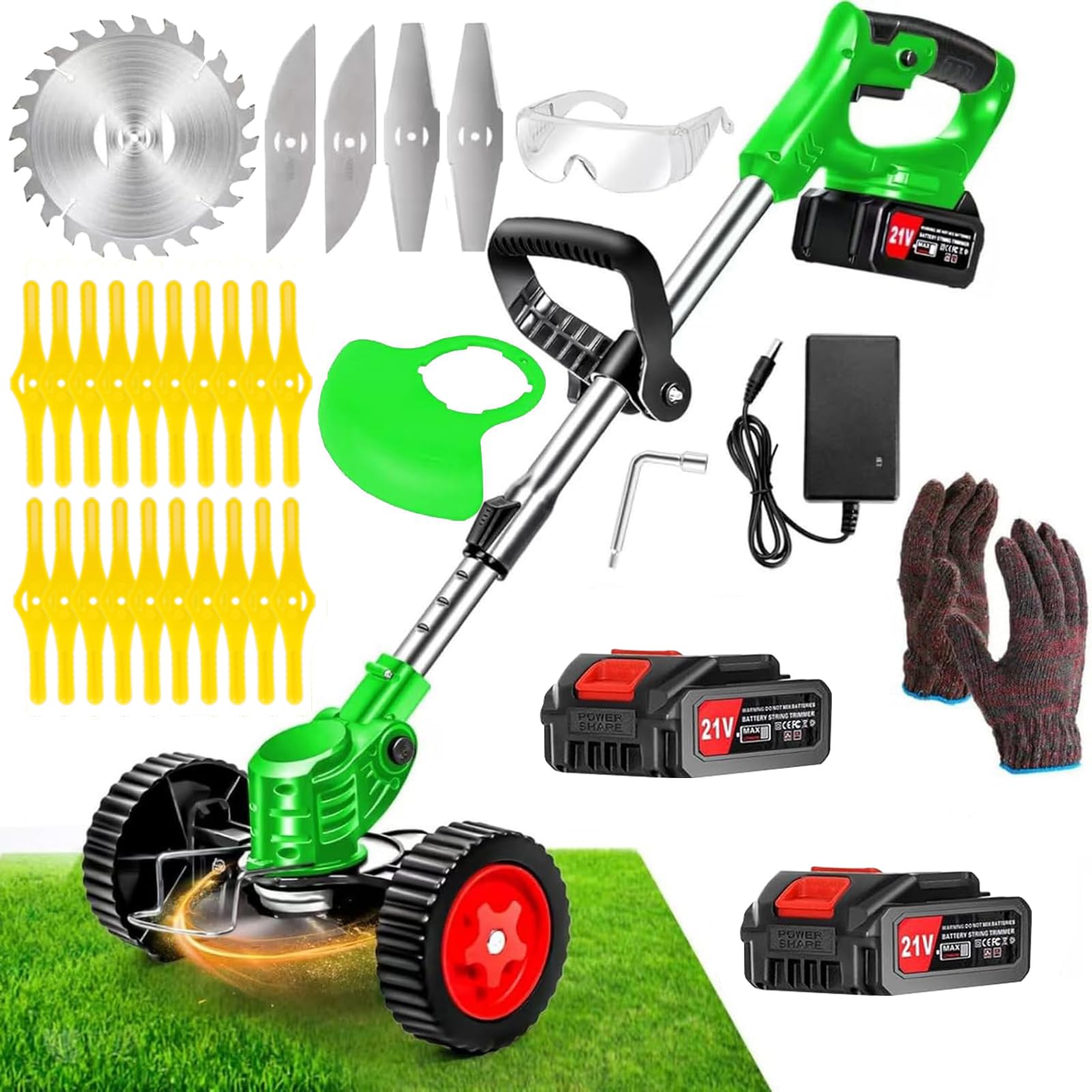 Akku-Rasentrimmer 21V 4.0Ah Elektrischer Trimmer Garten-Unkraut-Trimmer Kantenfräser 3 Klingen