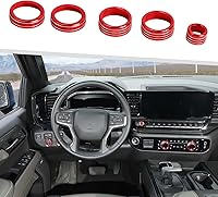 Vista 8 de Jimen Cubierta para perilla Silverado 2022+, 5 piezas de botón de volumen de audio de consola central, control de clima CA, perilla de faro, ajuste
