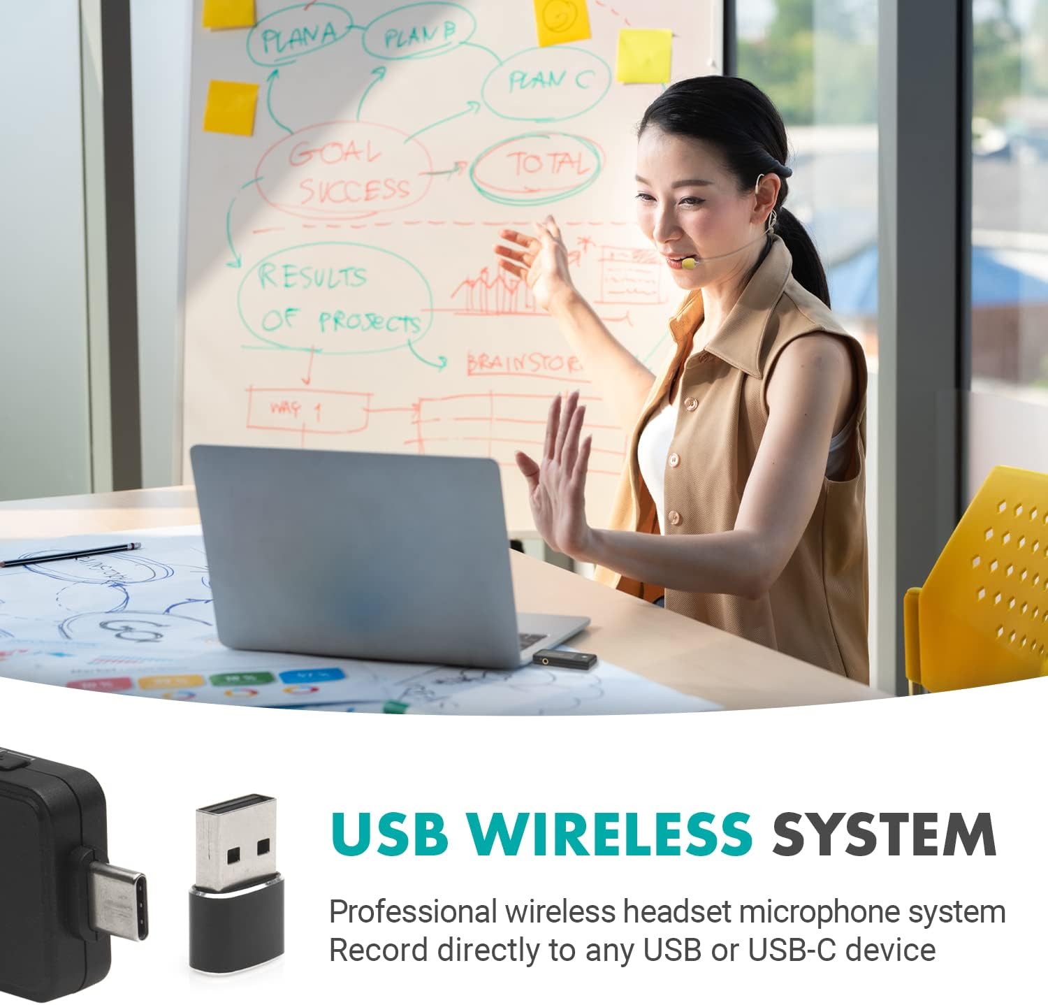 Movo WMX-1-UH USB-C Wireless Headset Microphone - USB Wireless Headset Microphone for Computers, Smartphones, and Tablets - Image 2