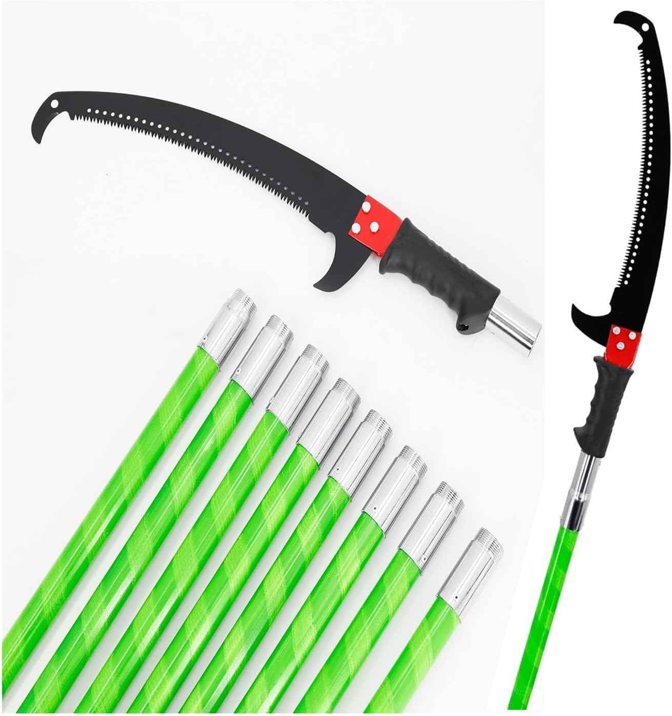 Lightweight & Durable Pole Saws, 27 Ft Manual Pole Saw Extendable Tree Trimmer, Long Branch Trimmer Tree Pole Pruner Saw Blades and Scissors Set(Vermelho)