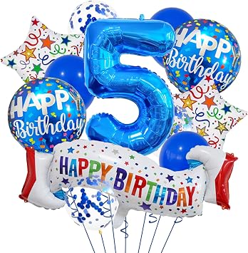 Happy 5th Birthday Balloon Colorful Banner Balloons Set 5th Year Old Birthday Blue Theme 5 Balloon Number 5 Foil Mylar Balloons Kids 5 Party Balloons Confetti Latex Mylar Balloons Party Supplies