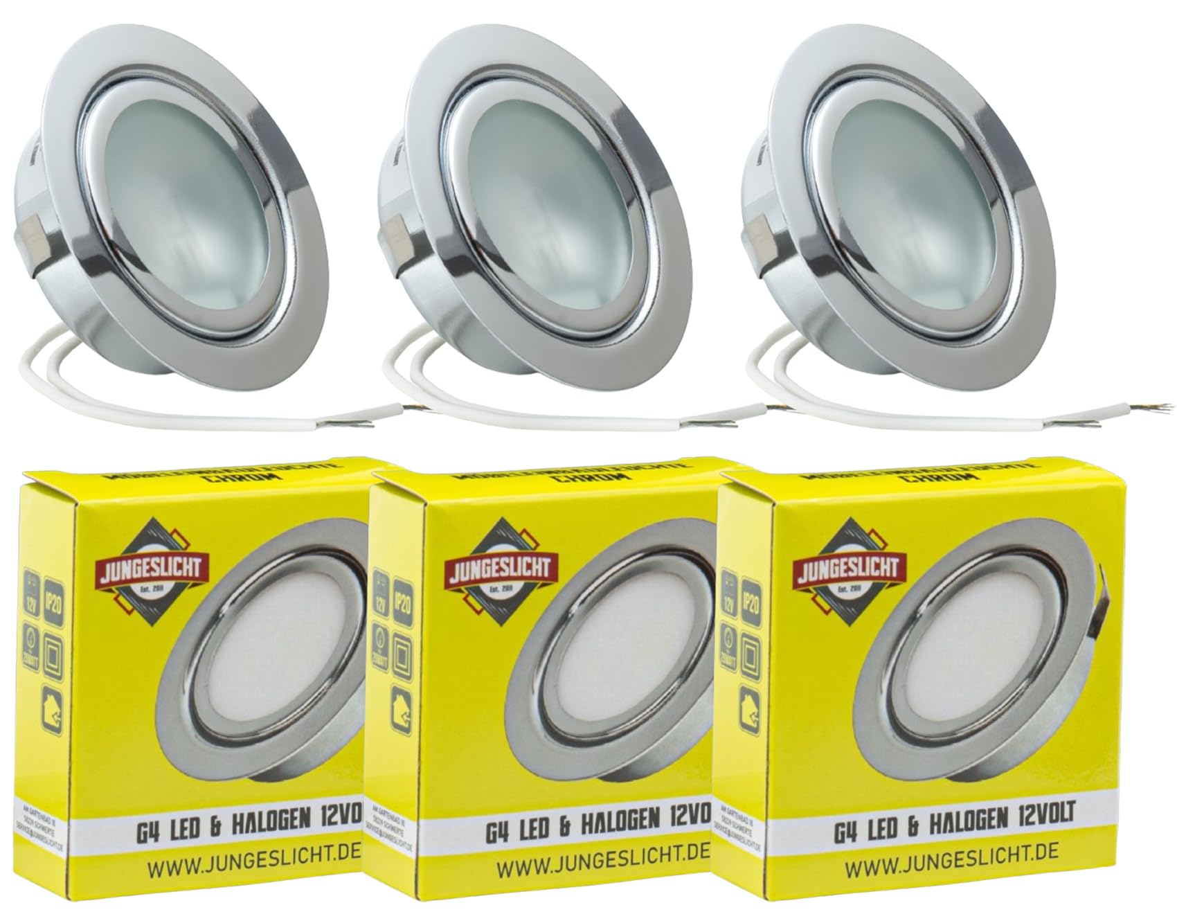 JungesLicht Lot de 3 lampes halogènes encastrables 12 V G4 20 W trou de perçage 55-60 mm