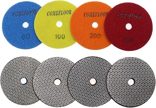 4 Inch Diamond Polishing Pads, Electroplated Grinding Sandpaper Disc Hook and Loop Backing for Glass Concrete Marble Stone Granite Sanding Polishing 4-Piece Set Grit 60#, 100#, 200#, 400#