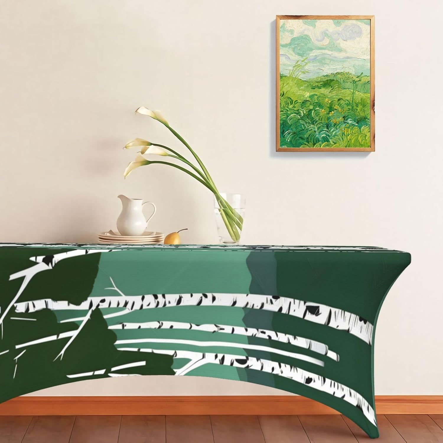 Birch Trees Print Table Cover Rectangular Tablecloth for 6-Foot Tables for Wedding Banquets Outdoor