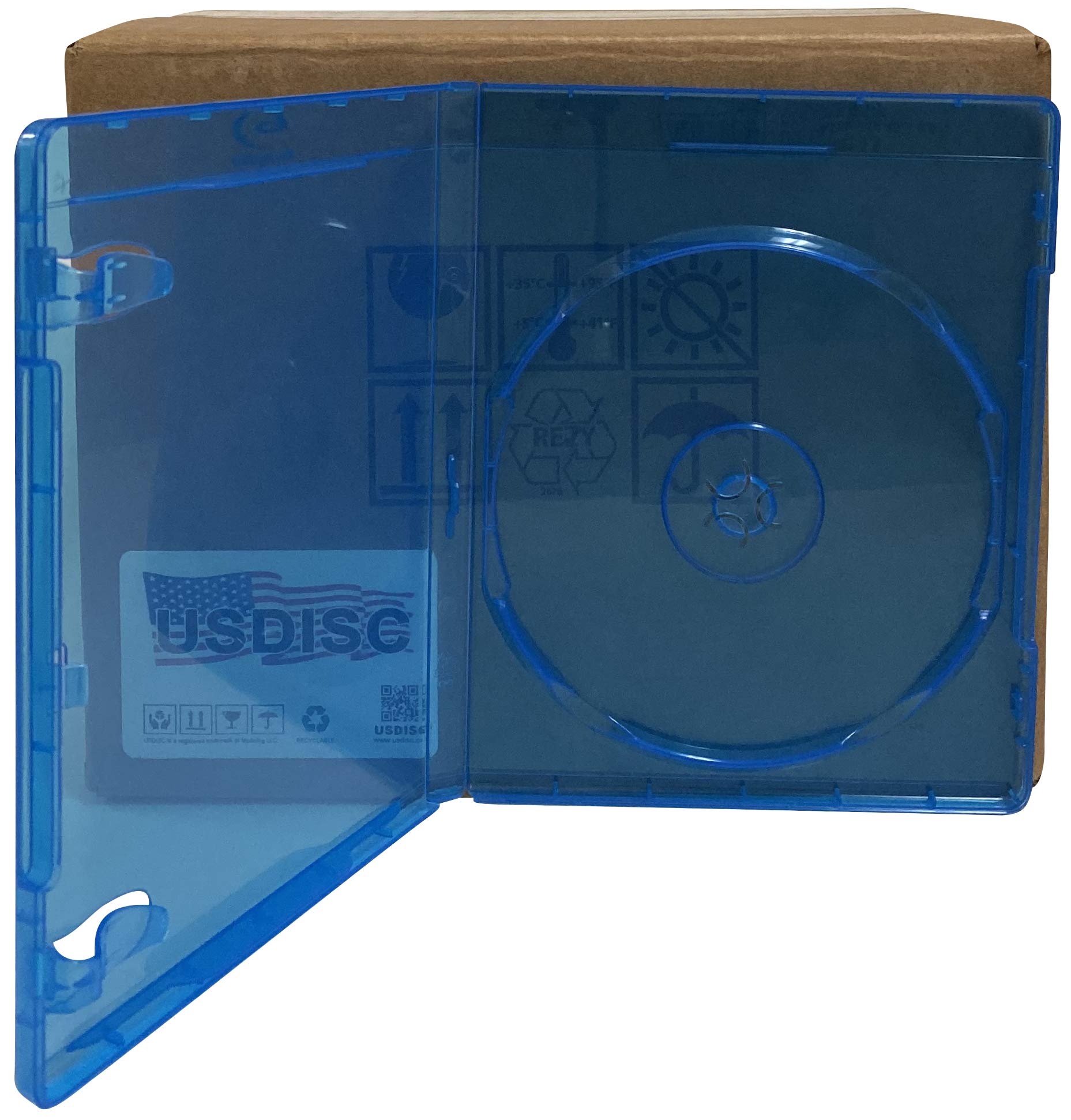 USDISC Blu-ray Cases Standard 12mm, Single 1 Disc, Clear Blue, Pack of 100