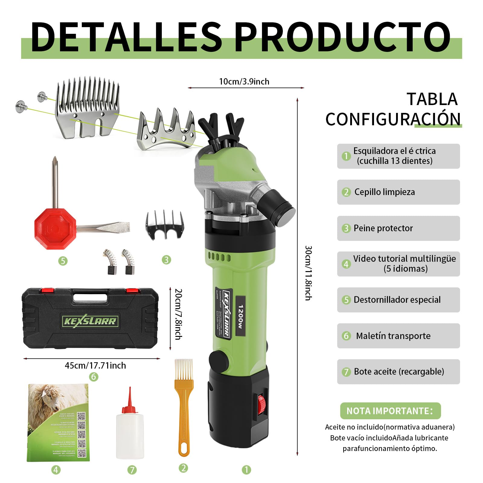 Maquina Esquilar Ovejas Profesional 1200W 6 Velocidades 3200 RPM Cortapelos Electrico para Cabras Alpacas