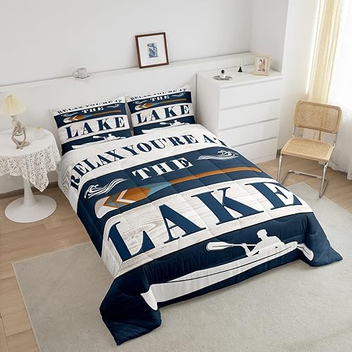 Miniatura 3 de Juego de edredón de casa de lago, tamaño King, juego de ropa de cama rústica para niños, adolescentes, mujeres, hombres, decoración de habitación de