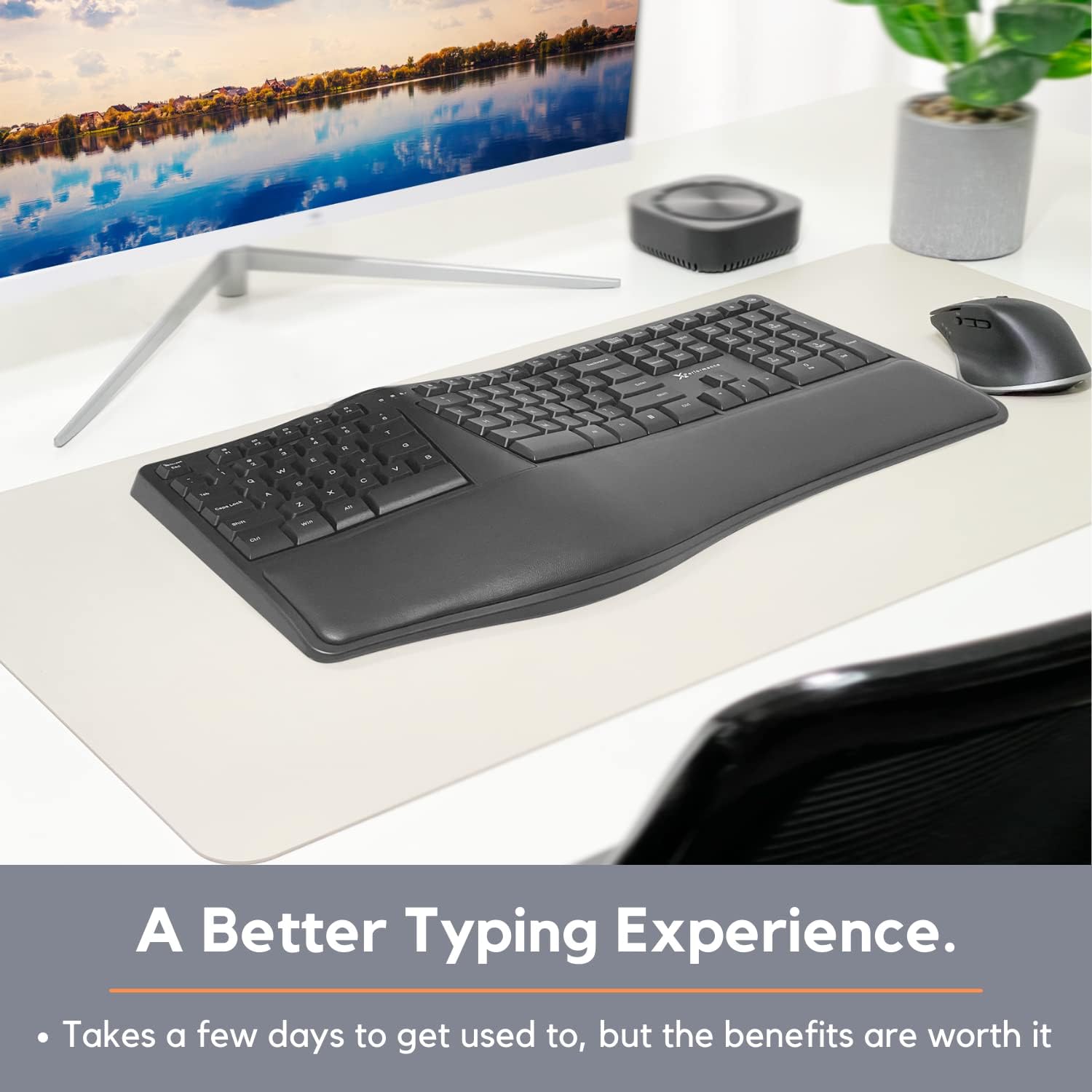 X9 Performance Ergonomic Keyboard Wireless - Your Comfort Matters - Full Size Rechargeable 2.4G Ergonomic Wireless Keyboard with Wrist Rest - 110 Key Split Ergo Computer Keyboard for PC | Chrome