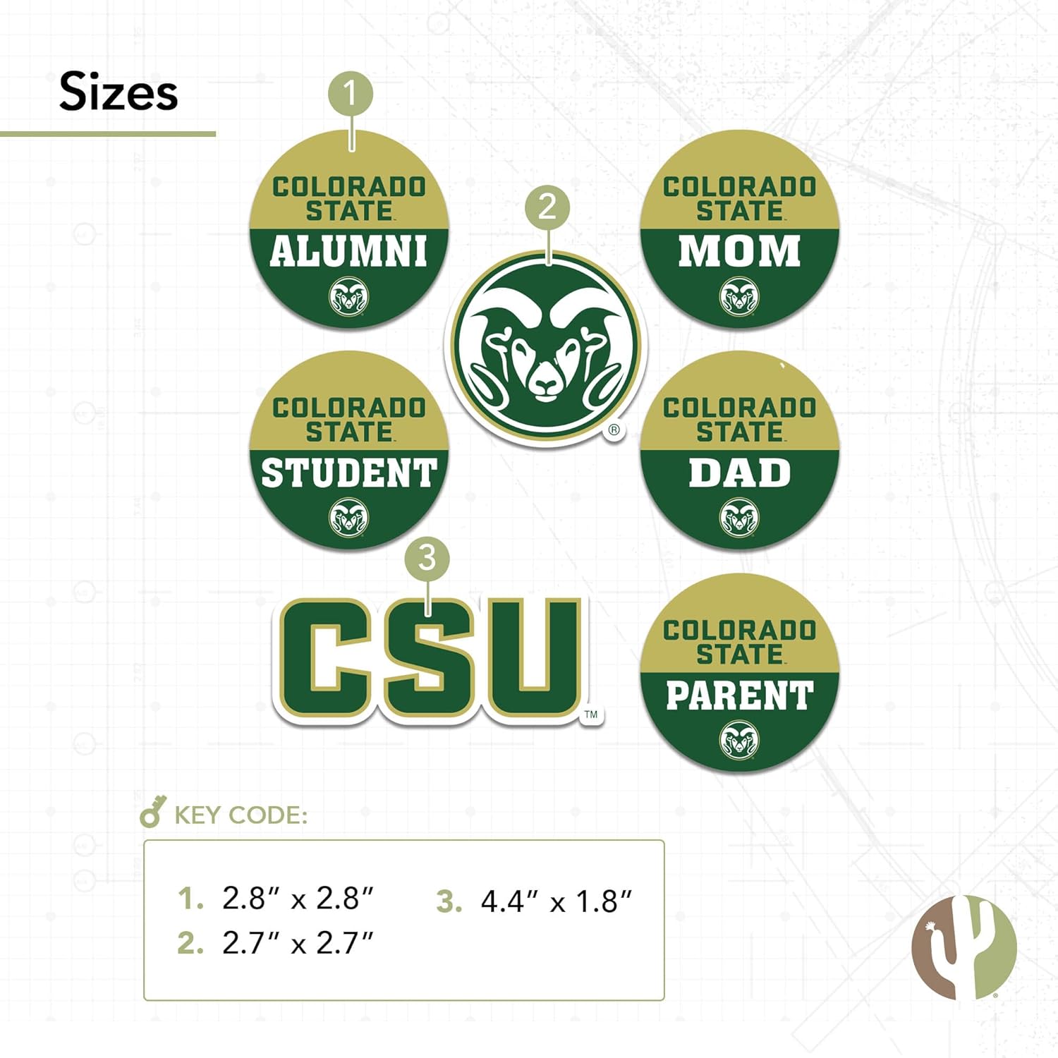 Desert Cactus Colorado State University Sticker Rams CSU Vinyl Decals Laptop Water Bottle Car Scrapbook (Round Family) - Image 3