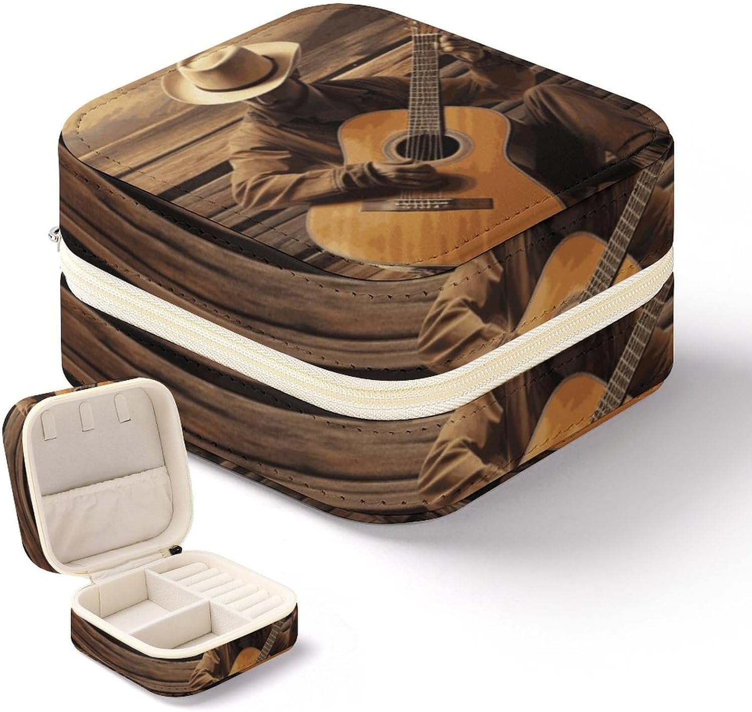 Jewelry Box for Women PU Leather Jewelry Organizer Travel Jewelry Case Portable Jewelry Storage Box Western Music Jewerly Display Storage Case for Earrings Ring Necklaces
