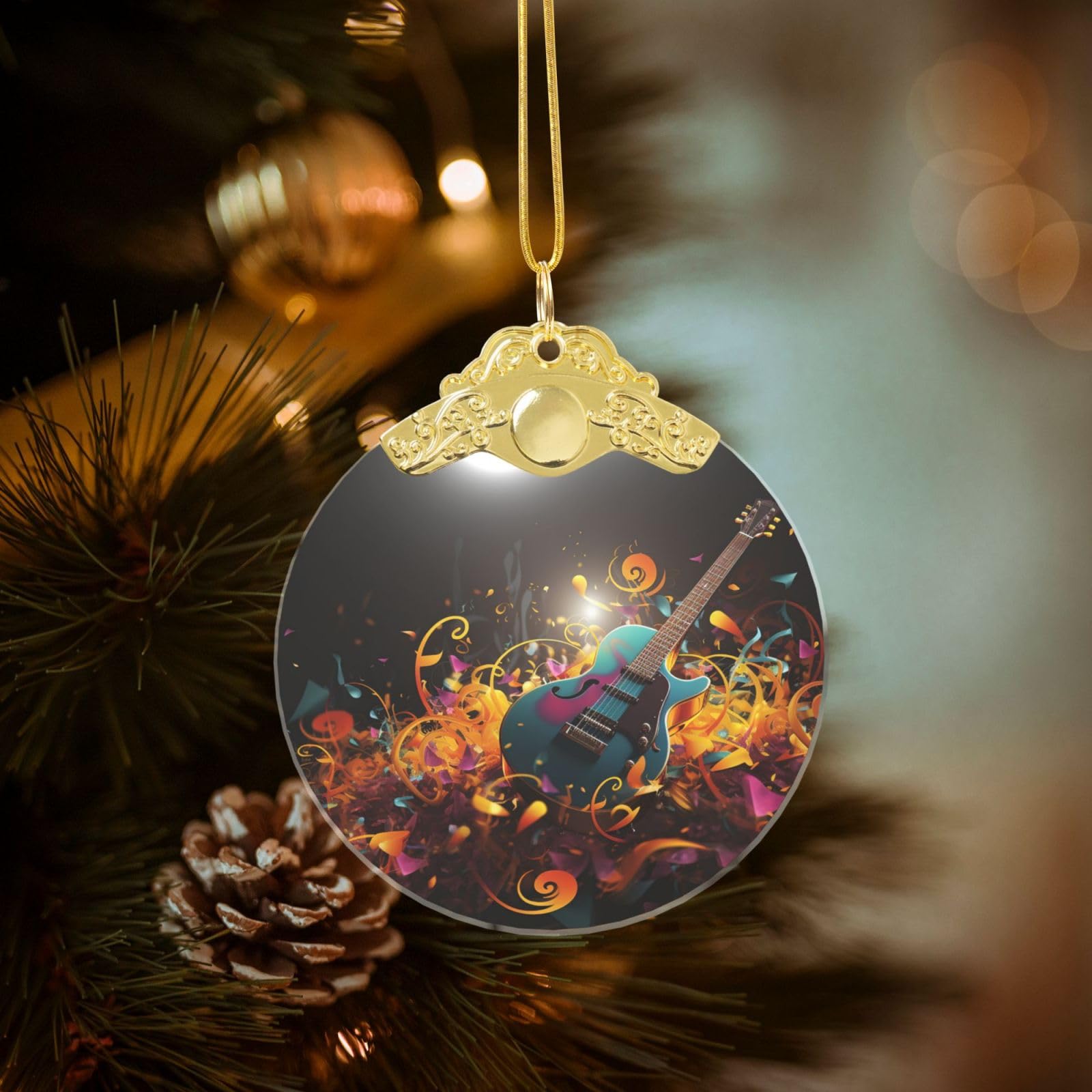 Crystal Christmas Ornaments for Christmas Tree Decoration Hanging Music Background Ornament with Gold Ribbon Crafts Round Pendant for Keepsake Gifts Glass Xmas Decor Party Supplies