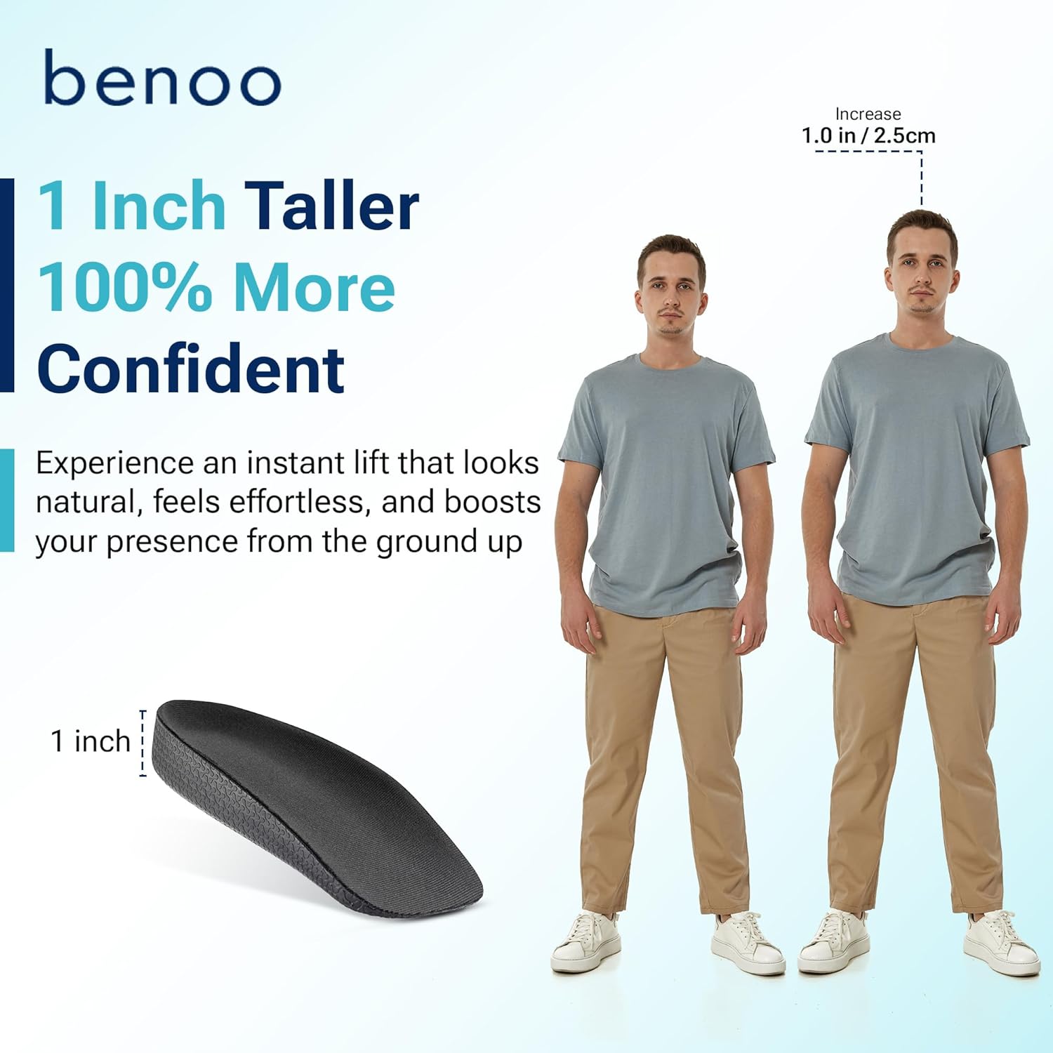 Heel Lift (1 Inch) Height Increase Insoles for Men, Half Shoe Lift Insert, Comfortable Instant Height Boost (Mens 10-11.5) - Image 2