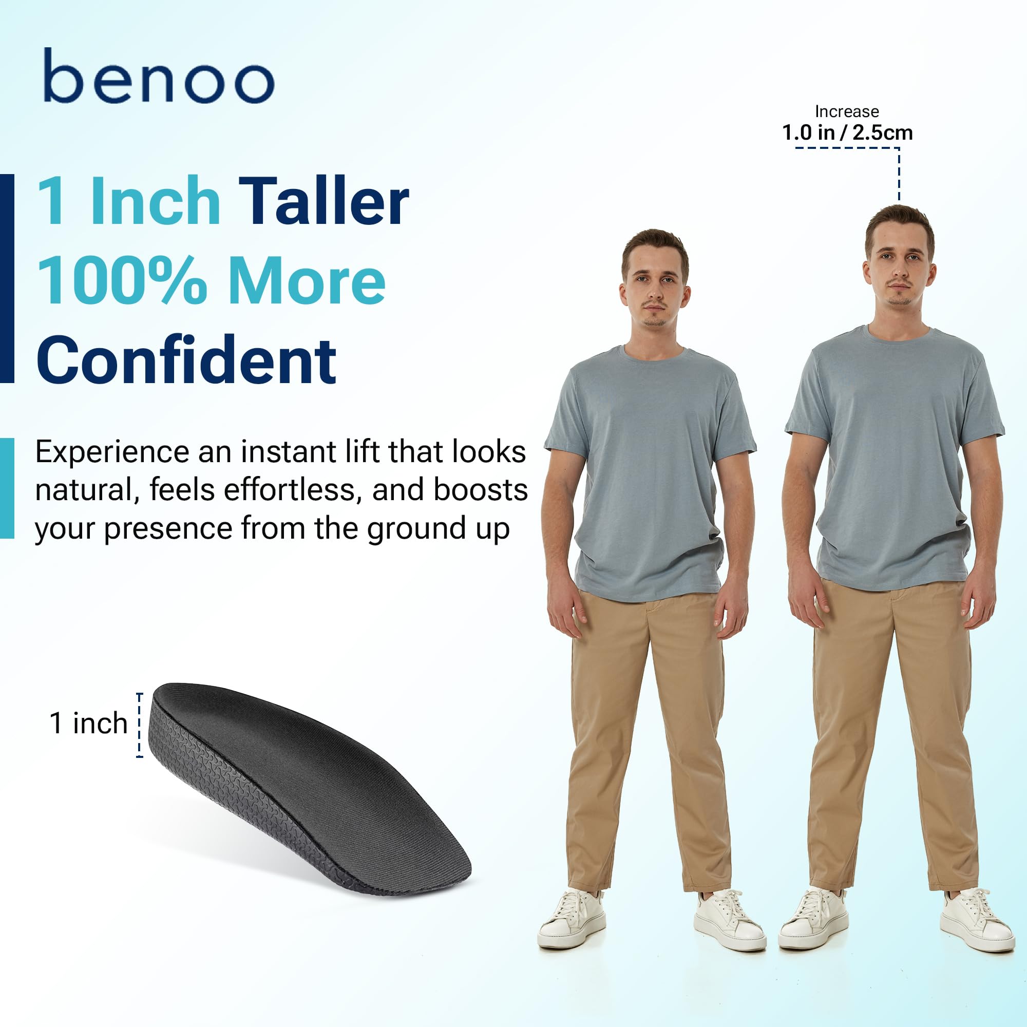Plantillas Elevadoras de Media Longitud – Aumentadores de Altura para Zapatos Cómodos para Hombre, Aumento de Altura Instantáneo (44-45)