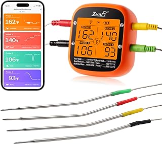 Instant Read Food Meat Thermometer Wireless Digital with LCD Display and 4 Stainless Probes,Advanced Electronic Thermometer Waterproof for BBQ Cooking Kitchen Outside Grill