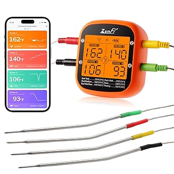 Wireless Digital Meat Thermometer,Instant Read Food Thermometer with LCD Display and 4 Stainless Probes,Advanced Electronic Thermometer Waterproof for BBQ Cooking Kitchen Outside Grill book cover