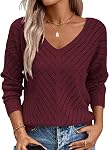 Women Sweater Fall V Neck Pullover Lightweight Long Sleeve Sexy Ladies Tops
