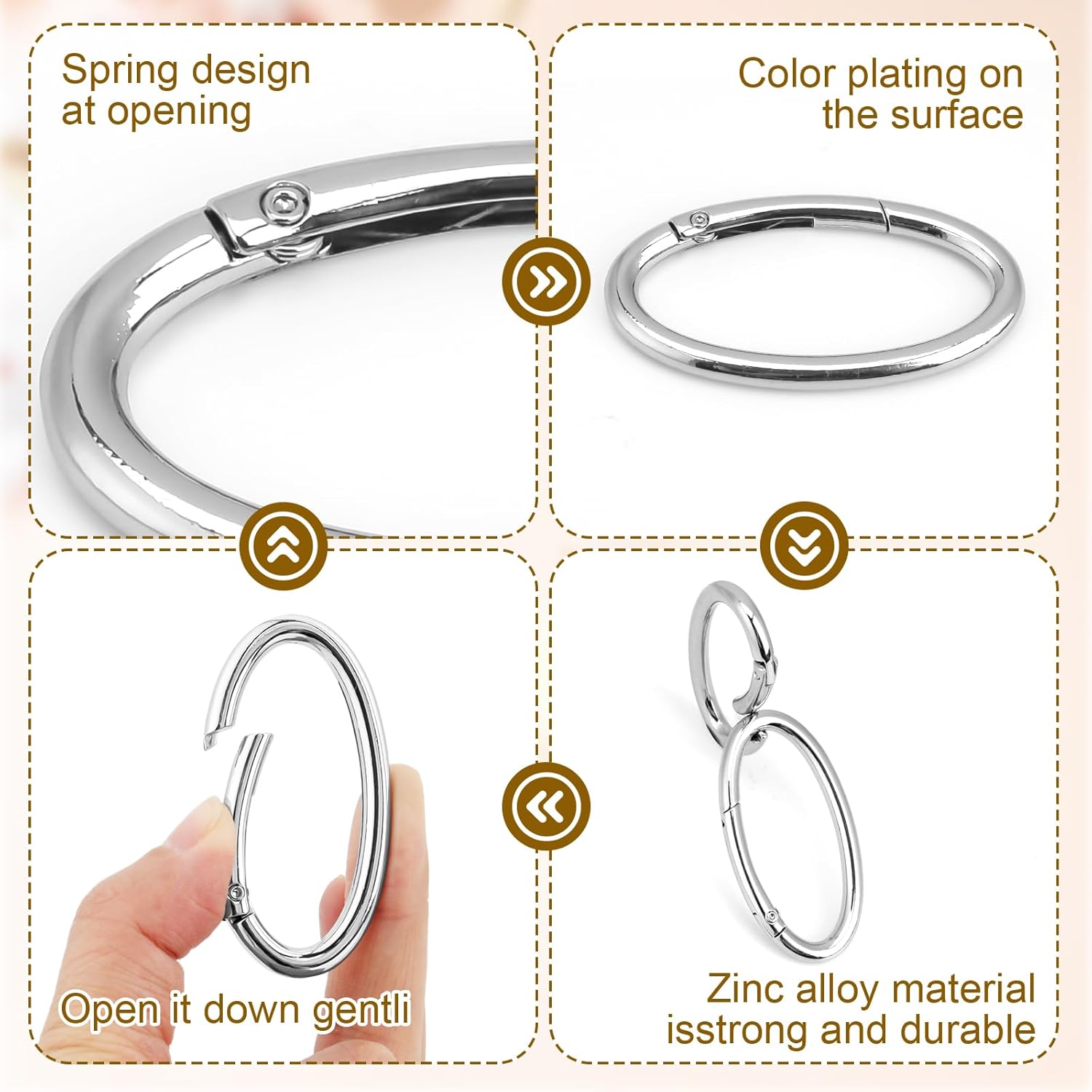 2"(50mm) Metal Oval Spring Ring Gate Oval Push Snap Hook Oval Ring Purse Clasp Webbing Bag Buckle for Handbag Leather (Light gold 4PCS) - Image 3