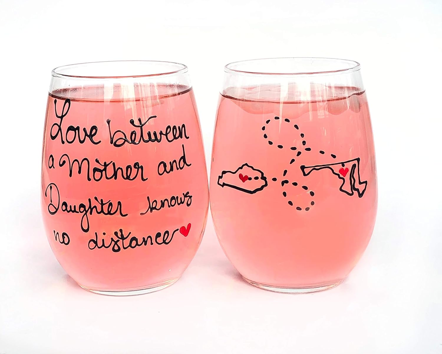 Brushes with a View Love Knows No Distance State Wine Glass – Gifts for Mom from Daughter – Personalized Hand-Painted Long-Distance Wine Glass, All States & Countries Available