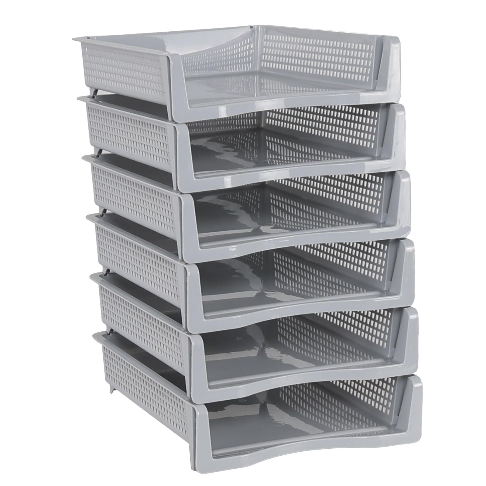 Vareone 6 Tier Plastic File Organizer Trays, Desktop Office Stackable Letter Tray, Gray