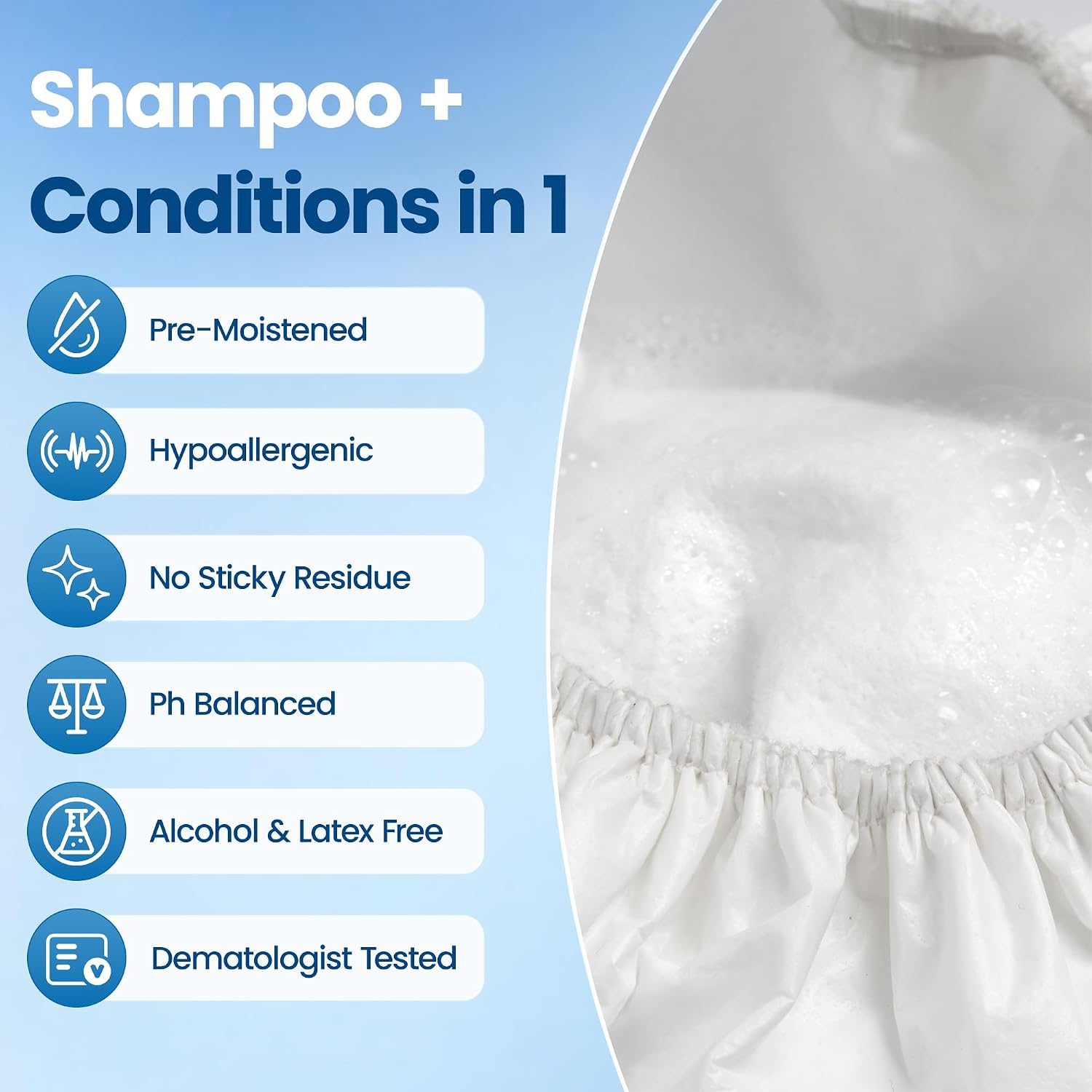 6 Pack No Rinse Shampoo Cap Waterless Hair Washing for Elderly Bedridden Post-Surgery, Hypoallergenic with Aloe&Vitamin E, Microwavable Shampoos&Conditions Disposable Rinse-Free Shower Cap for Adults