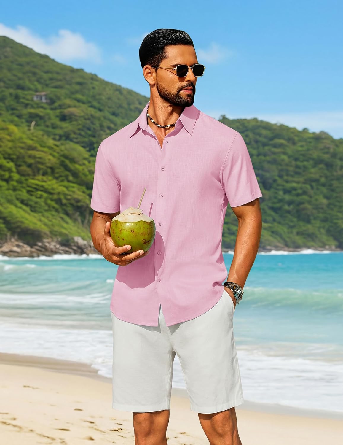 COOFANDY Men's Short Sleeve Button Down Shirt Casual Cotton Shirts Beach Summer Linen Shirts with Pocket - Image 2