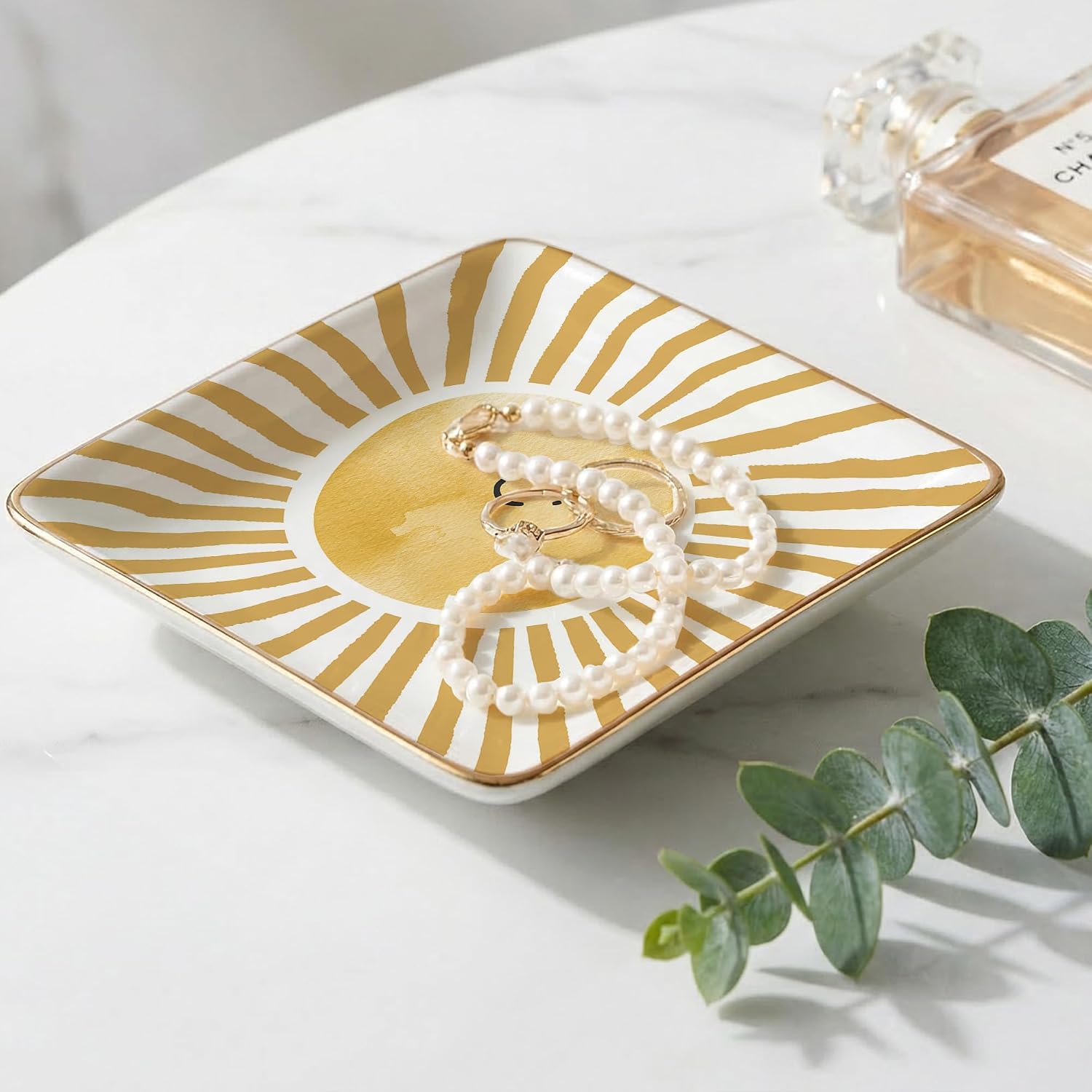 Cute Boho Sunshine Jewelry Dish Tray, Sunshine Gifts Ceramic Jewelry Tray for Rings Earring Bracelet Necklace, Boho Abstract Sun Trinket Dish for Women image 5