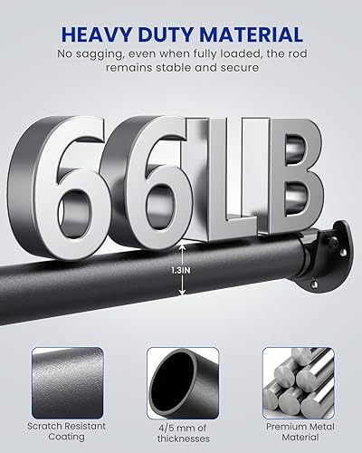 Miniatura 4 de Barras de armario para colgar ropa, barra de metal ajustable sin escalones de 17 a 84 pulgadas, barra de 1.3 pulgadas para colgar ropa de alta