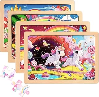 Wooden Puzzles for Kids Ages 3-5, Wood Jigsaw Puzzles, Unicorn Theme Educational Toys Birthday Gifts for Girls 3 4 5 6 7 8 9 Years Old (Unicorn 24 Pieces)
