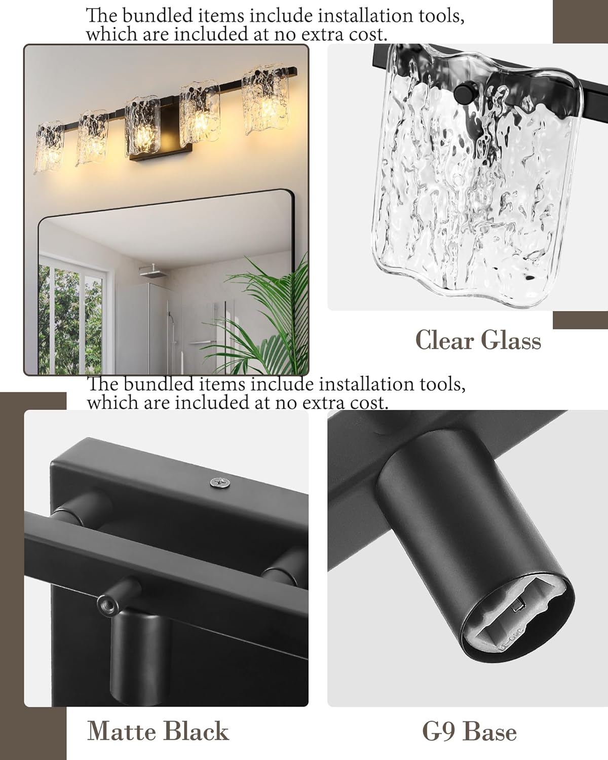5-Light Bathroom Vanity Light, 31" Matte Black Bathroom Light Fixture Over Mirror with Clear Glass, Modern Bath Wall Sconce Lighting, View Bundled for Installation Tools, OS-MM5002-5BK